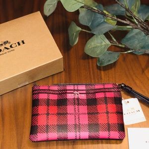 NWT Coach Wristlet Pink/Red Plaid Christmas